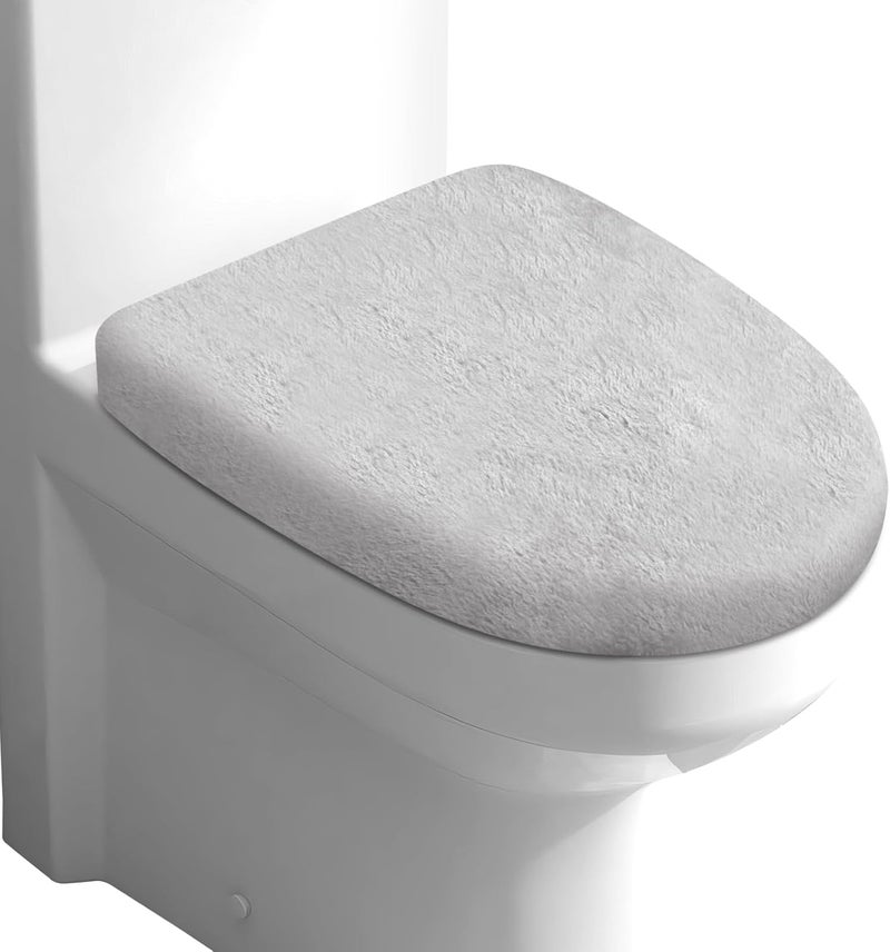 Aecsze Microfiber Toilet Lid Cover, Soft Velvet Toilet Cover; Absorbent, Machine Washable, Comfortable, Durable Adjustable Toilet Seat Cover Fits Most Toilet Lids (Light Gray) - Image 1